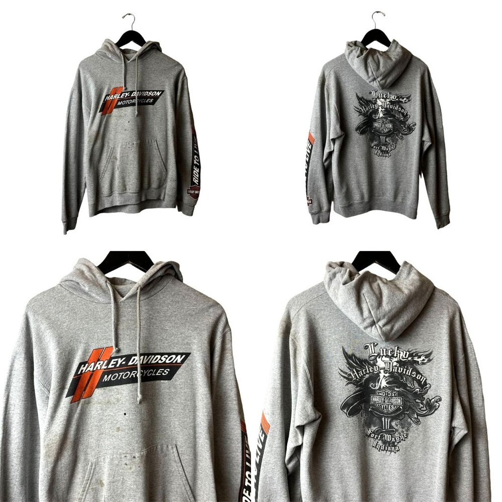 Harley Davidson Fort Wayne Indiana Hoodie Adult Gray Large Graphic